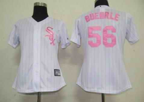 White Sox 56 Buehrle white pink strip women Jersey