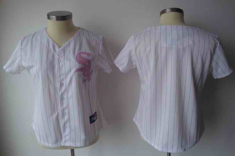 White Sox blank white pink strip women Jersey