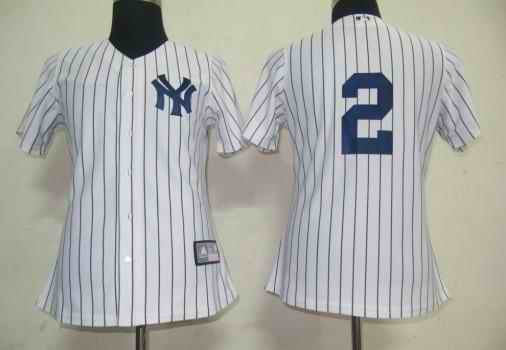 Yankees 2 Derek Jeter white black strip women Jersey
