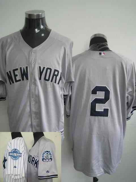 Yankees 2 Jeter grey 3000 patch Jerseys