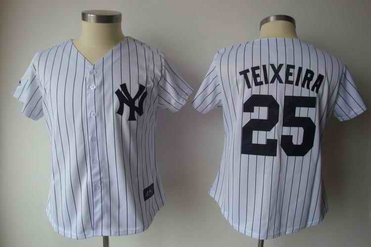 Yankees 25 Teixeira white black strip women Jersey