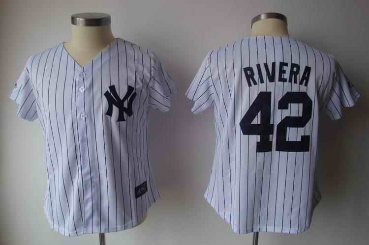 Yankees 42 Rivera white black strip women Jersey