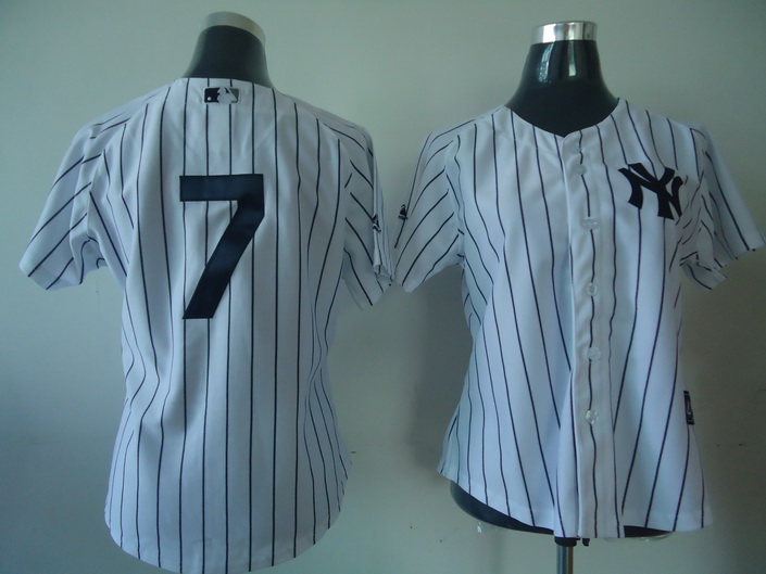 Yankees 7 Mantle White black stripe Women Jersey