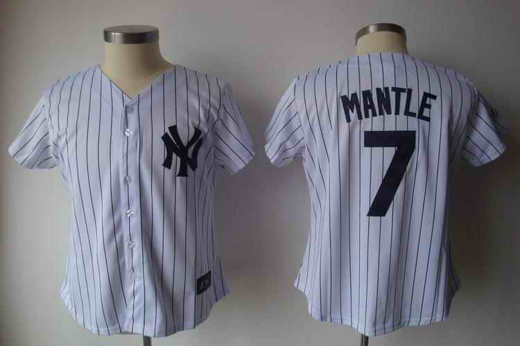 Yankees 7 Mantle white black strip women Jersey