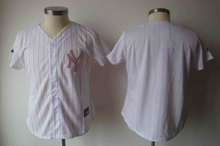 Yankees blank white pink strip women Jersey