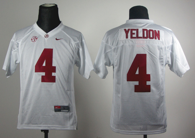 Youth Alabama Crimson Tide 4 T.J Yeldon White Jerseys
