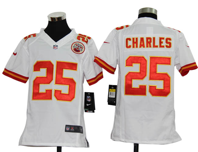 Youth NIKE Chiefs CHARLES 25 White Jerseys