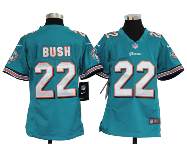 Youth NIKE Dolphins 22 Bush Green Jerseys - Click Image to Close