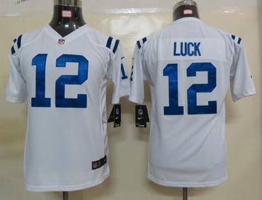 Youth Nike Colts 12 Luck White Game Jerseys - Click Image to Close