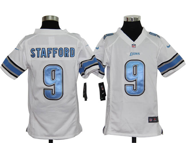 Youth Nike Lions STAFFORD 9 White Jerseys