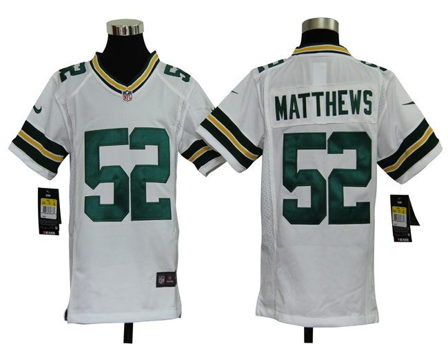 Youth Nike Packers 52 Matthews white Jerseys