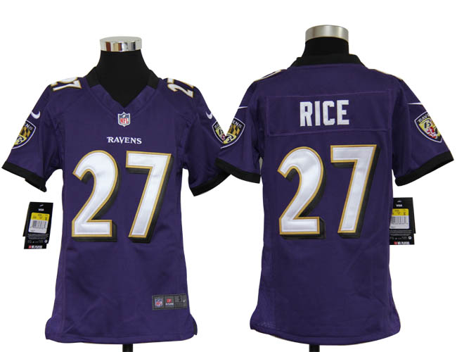 Youth Nike Ravens 27 Rice Purple Jersey - Click Image to Close