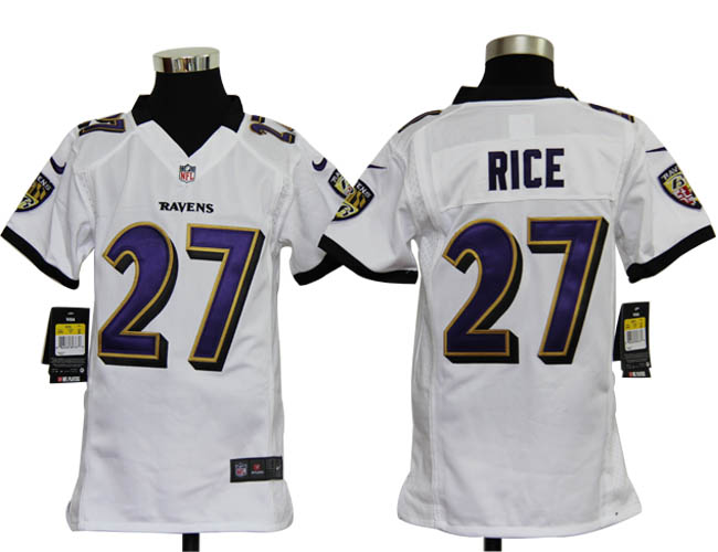 Youth Nike Ravens 27 Rice white Jersey