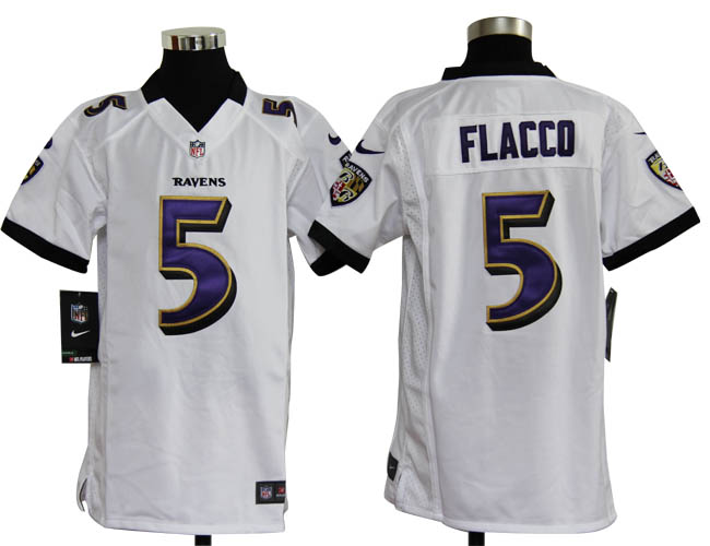 Youth Nike Ravens 5 Flacco white Jerseys - Click Image to Close