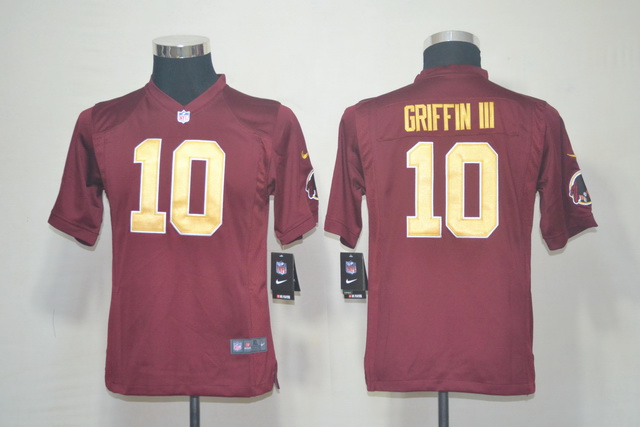 Youth Nike Redskins 10 Griffin III Red yellow number Game Jerseys