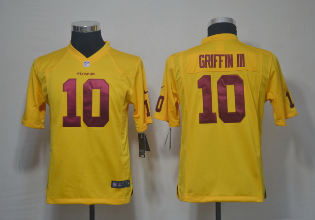 Youth Nike Redskins 10 Griffin III Yellow Game Jerseys