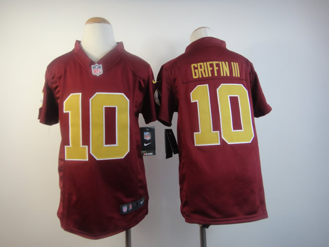 Youth Nike Redskins 10 Griffin III Red golden number Game Jerseys