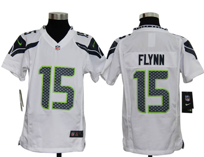 Youth Nike Seahawks 15 Flynn white Jerseys