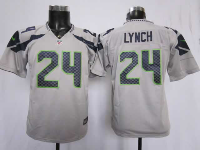 Youth Nike Seahawks 24 Lynch Grey Game Jerseys