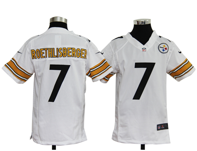 Youth Nike Steelers 7 Roethlisberger white Jerseys - Click Image to Close