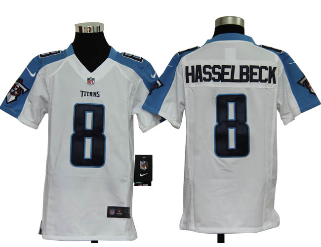 Youth Nike Titans HASSELBECK 8 White Game Jerseys - Click Image to Close