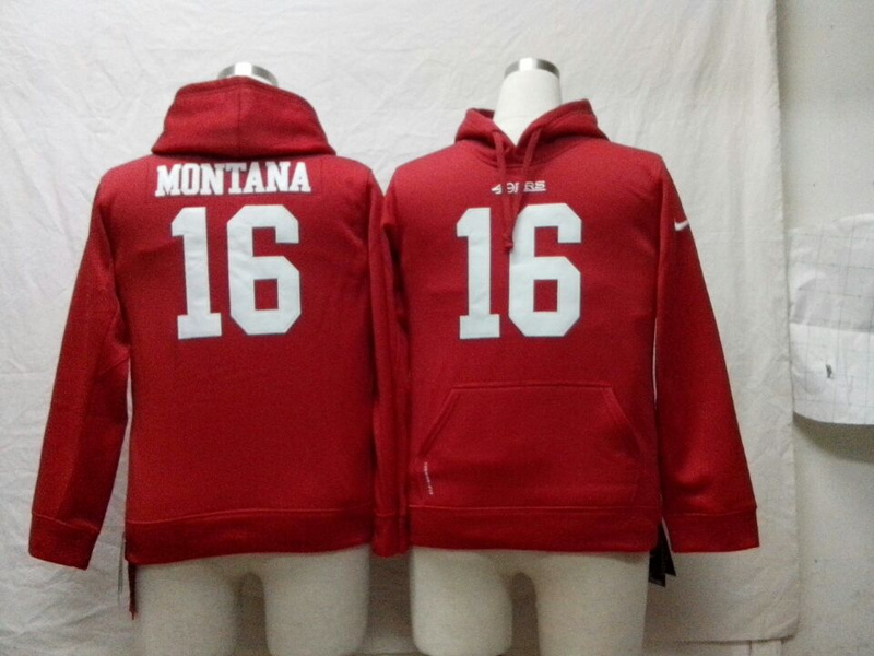 Nike 49ers 16 Montana Red Hooded Youth Jerseys