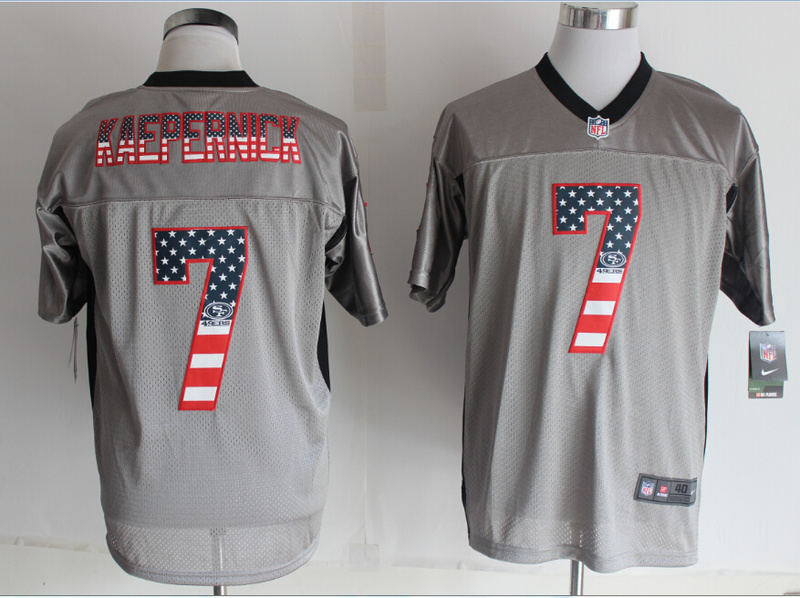 Nike 49ers 7 Kaepernick USA Flag Fashion Grey Shadow Jerseys
