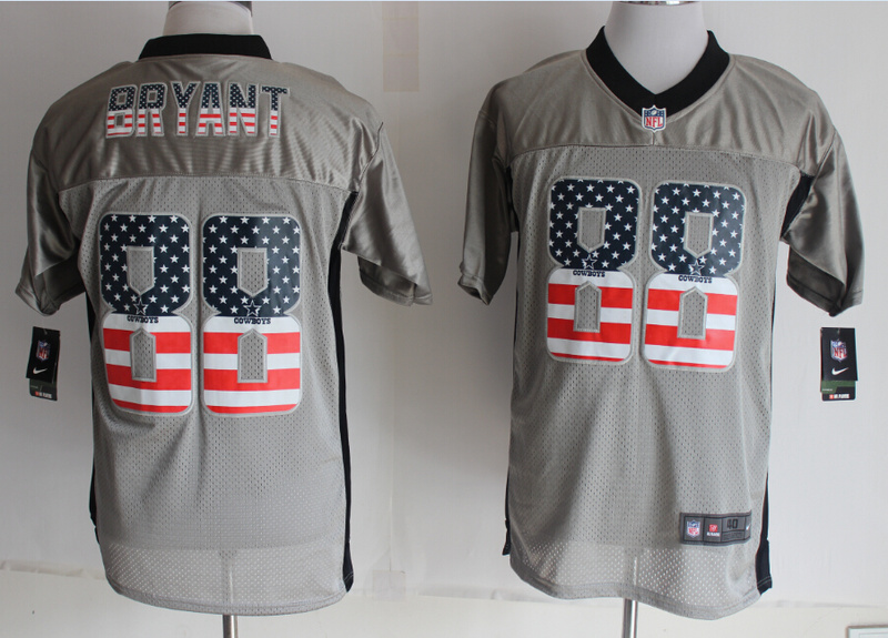 Nike Cowboys 88 Bryant USA Flag Fashion Grey Shadow Jerseys
