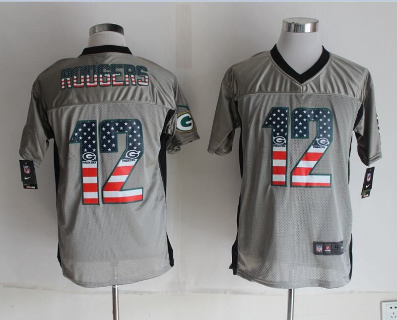 Nike Packers 12 Rodgers USA Flag Fashion Grey Shadow Jerseys