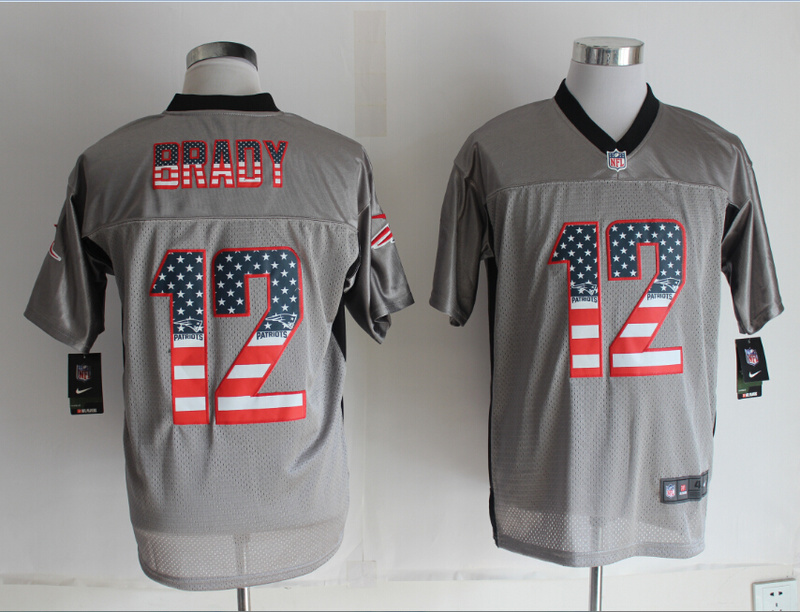 Nike Patriots 12 Brady USA Flag Fashion Grey Shadow Jerseys