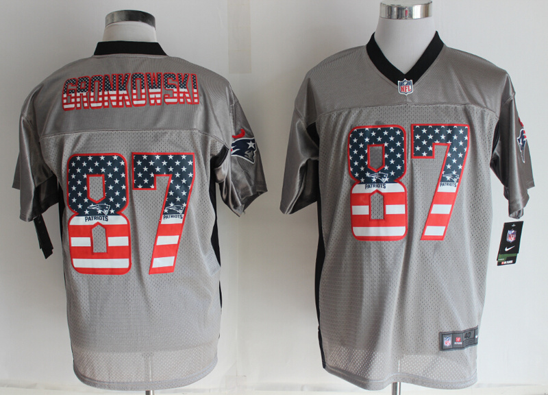 Nike Patriots 87 Gronkowski USA Flag Fashion Grey Shadow Jerseys