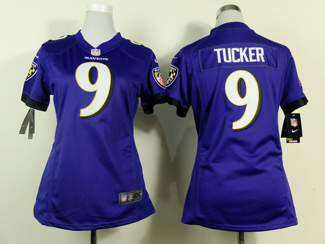 Nike Ravens 9 Tucker Purple Women Game Jerseys