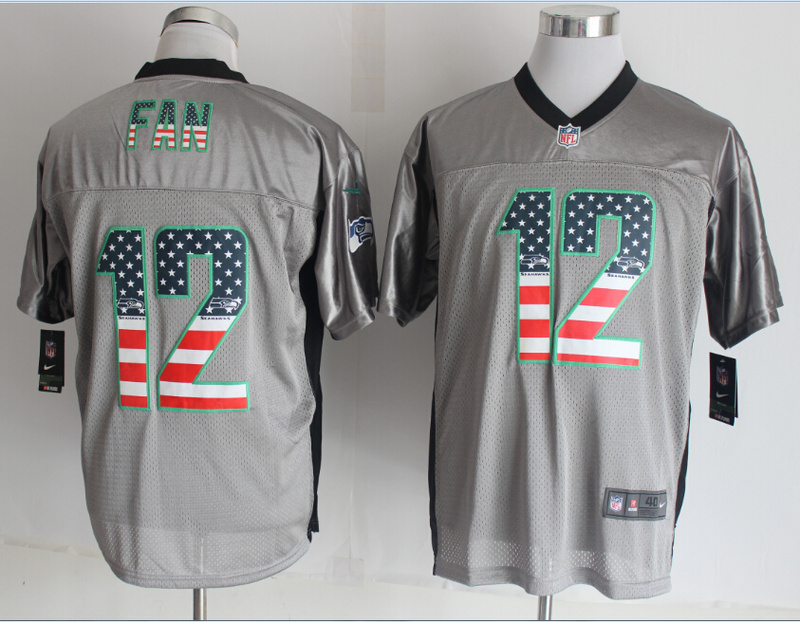 Nike Seahawks 12 Fan USA Flag Fashion Grey Shadow Jerseys