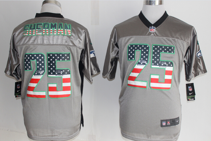 Nike Seahawks 25 Sherman USA Flag Fashion Grey Shadow Jerseys
