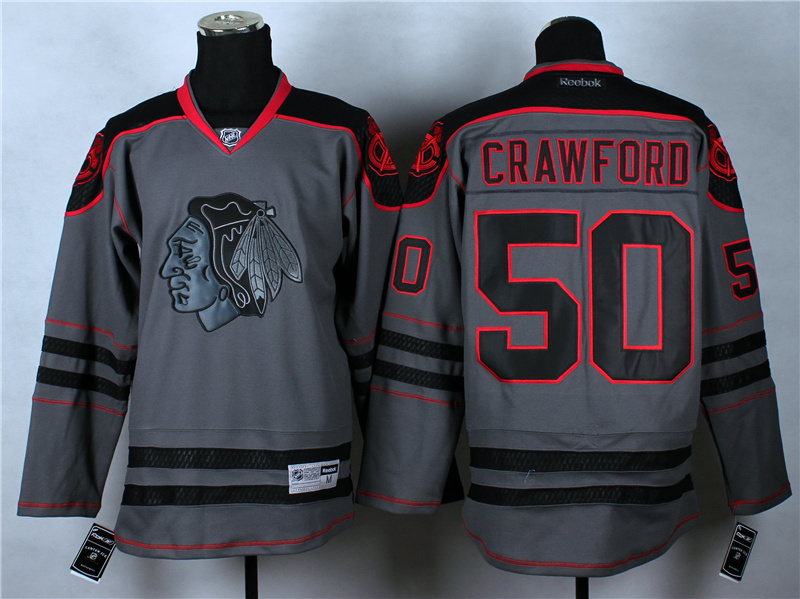 Blackhawks 50 Crawford Charcoal Cross Check Premier Fashion Jerseys