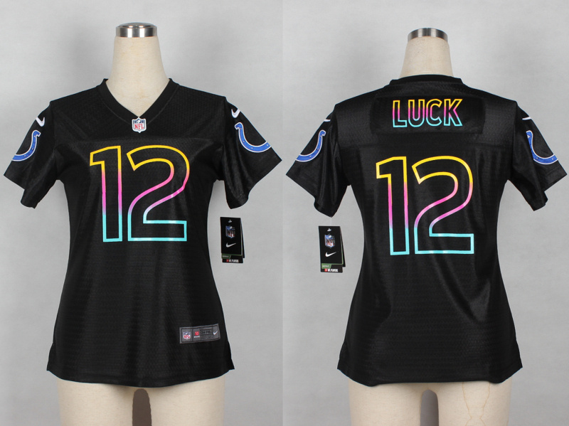 Nike Colts 12 Luck Black Fashion Women Jerseys