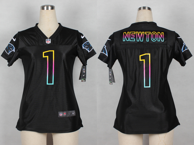 Nike Panthers 1 Newton Black Fashion Women Jerseys