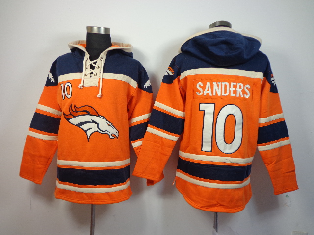 Nike Broncos 10 Emmanuel Sanders Orange All Stitched Hooded Sweatshirt