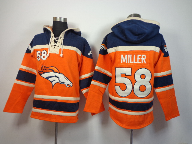 Nike Broncos 58 Von Miller Orange All Stitched Hooded Sweatshirt