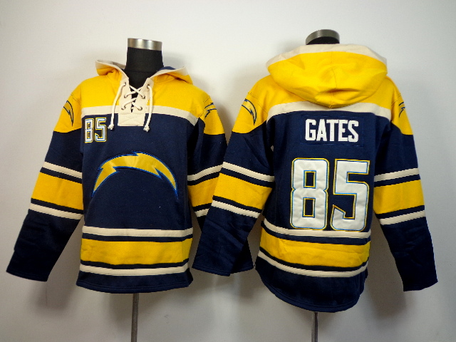 Nike Chargers 85 Antonio Gates Blue All Stitched Hooded Sweatshirt