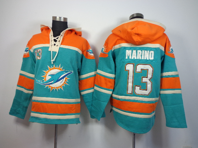 Nike Dolphins 13 Dan Marino Green All Stitched Hooded Sweatshirt - Click Image to Close