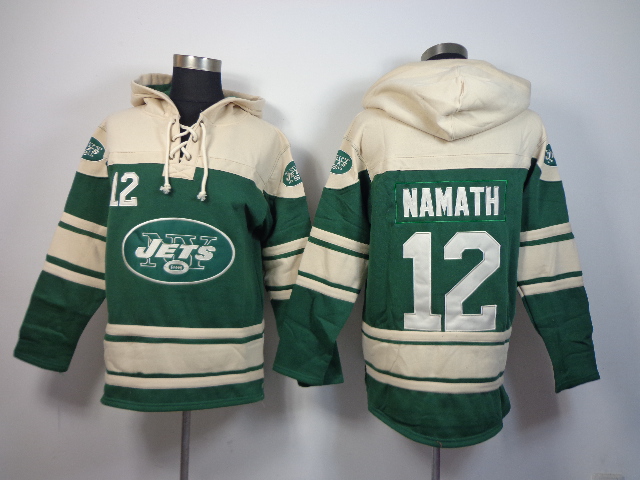 Nike Jets 12 Joe Namath Green All Stitched Hooded Sweatshirt - Click Image to Close