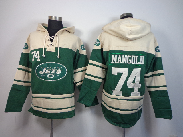 Nike Jets 74 Nick Mangold Green All Stitched Hooded Sweatshirt - Click Image to Close