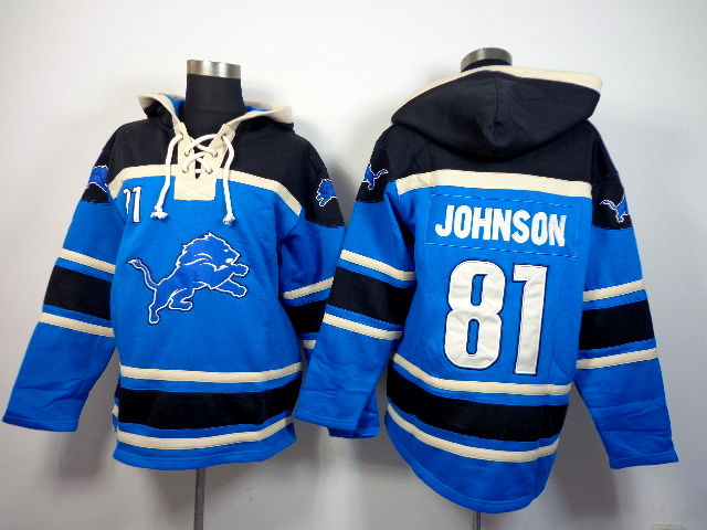 Nike Lions 81 Calvin Johnson Blue All Stitched Hooded Sweatshirt