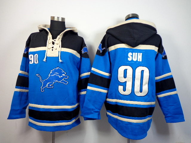 Lions 90 Suh Blue Hooded Jerseys