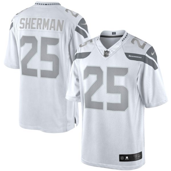 Nike Seahawks 25 Sherman White Platinum Jerseys