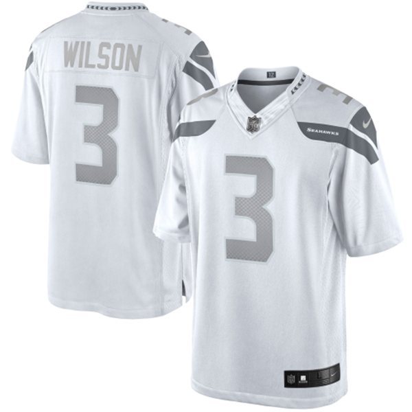 Nike Seahawks 3 Wilson White Platinum Jerseys