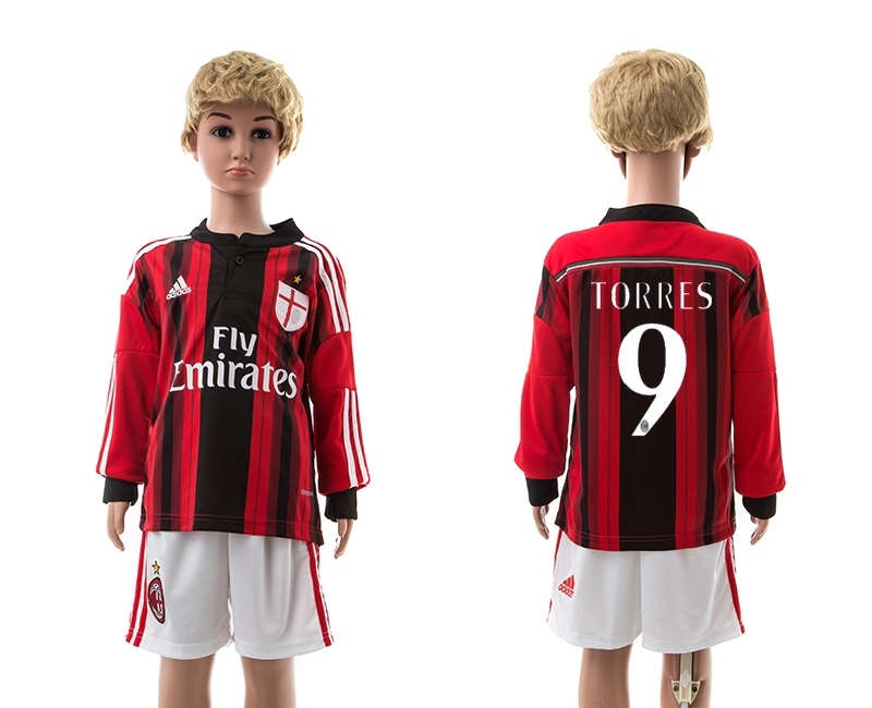2014-15 AC Milan 9 Torres Home Long Sleeve Youth Jerseys
