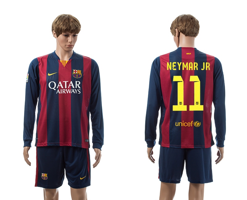2014-15 Barcelona 11 Neymar Jr Home Long Sleeve Jerseys