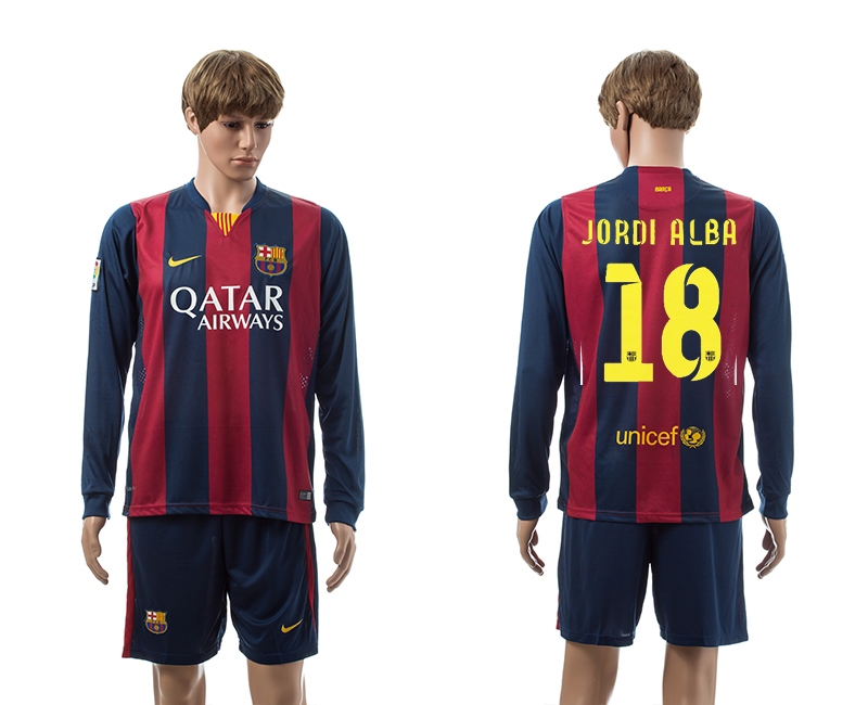 2014-15 Barcelona 18 Jordi Alba Home Long Sleeve Jerseys